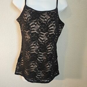 Express Best Loved Bra Cami Black Floral Lace Nude Lining Adjustable Straps L